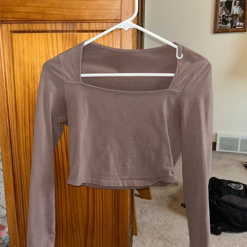 Hollister Brown Long Sleeve Square Neck Top